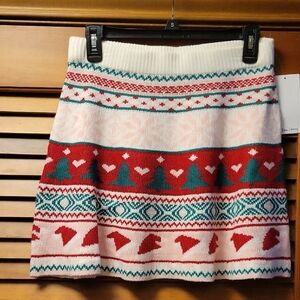 Born Famous Festive Red and Green Knit Sweater Skater Skirt Size Small